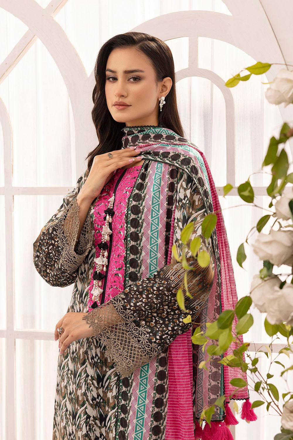 3 Piece Unstitched Embroidered Printed Lawn Suit with Printed Lawn Dupatta CL-52314