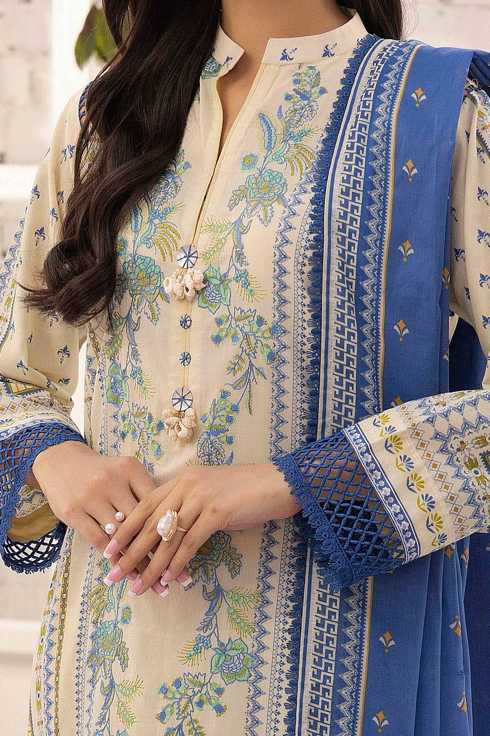 3 Piece Unstitched Embroidered Printed Lawn Suit with Printed Lawn Dupatta