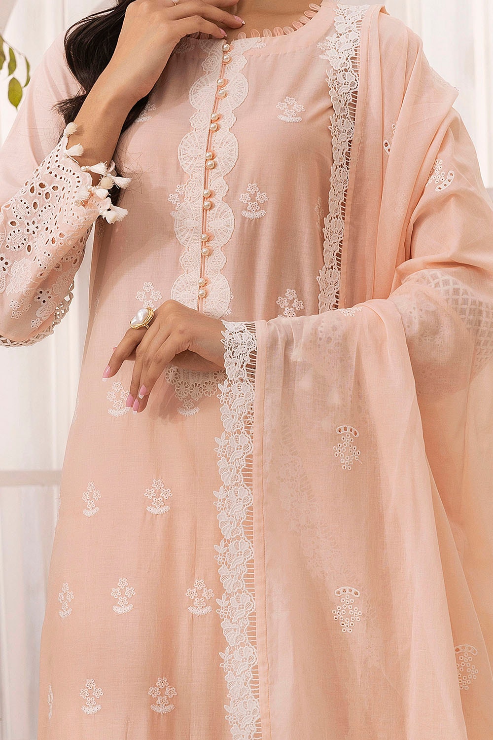 3 Piece Unstitched Schiffli Embroidered Printed Lawn Suit with Embroidered Lawn Dupatta