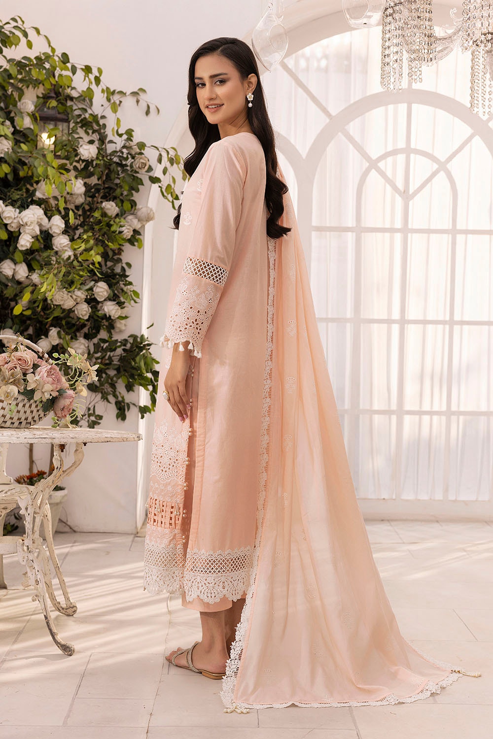 3 Piece Unstitched Schiffli Embroidered Printed Lawn Suit with Embroidered Lawn Dupatta