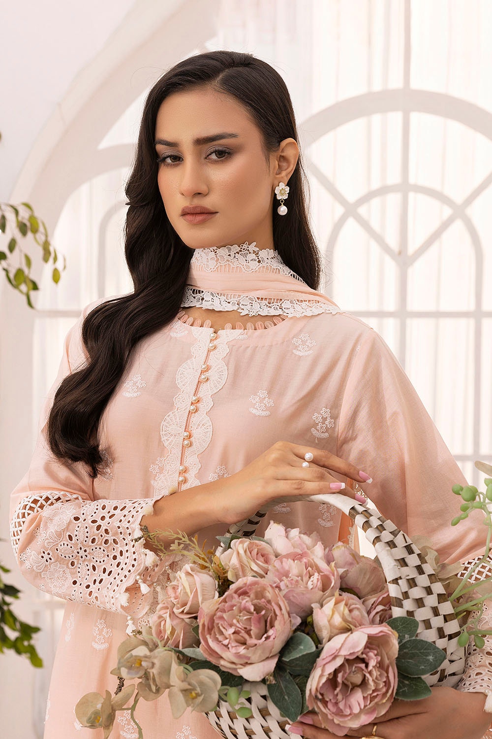 3 Piece Unstitched Schiffli Embroidered Printed Lawn Suit with Embroidered Lawn Dupatta