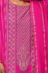 3 Piece Unstitched Lacquer Printed Stripe Karandi Suit with Yarn Dyed Dupatta YD-42001