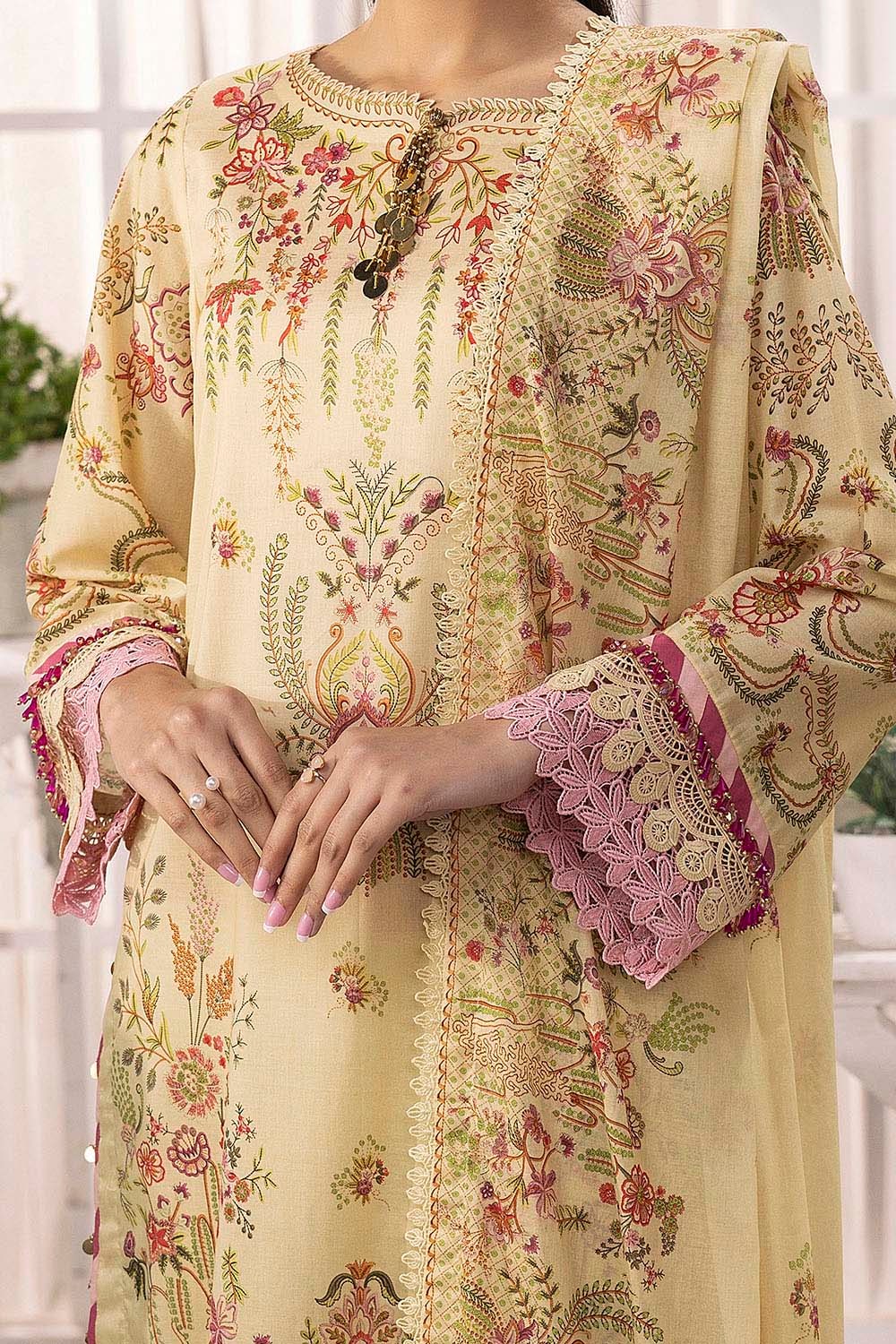3 Piece Unstitched Printed Lawn Suit with Schiffli Lace Printed Lawn Dupatta CL-52098