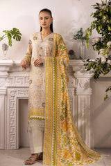 3 Piece Unstitched Embroidered Silver Printed Lawn Suit with Silver Printed Lawn Dupatta CL-52343