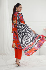3 Piece Unstitched Printed Cotton Silk Suit with Printed Chiffon Dupatta CS-52004