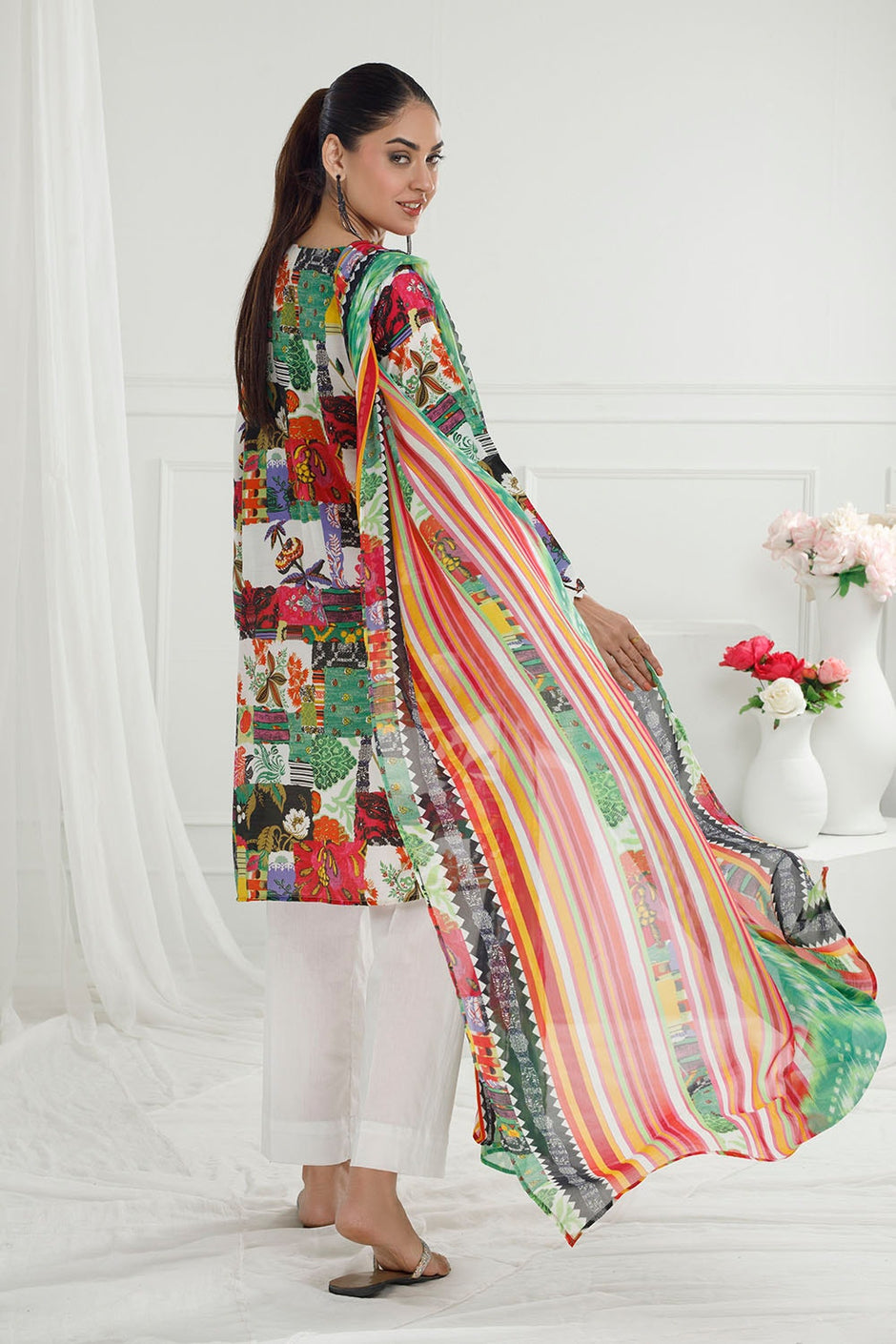 3 Piece Unstitched Printed Pure Bamboo Silk Suit with Printed Chiffon Dupatta