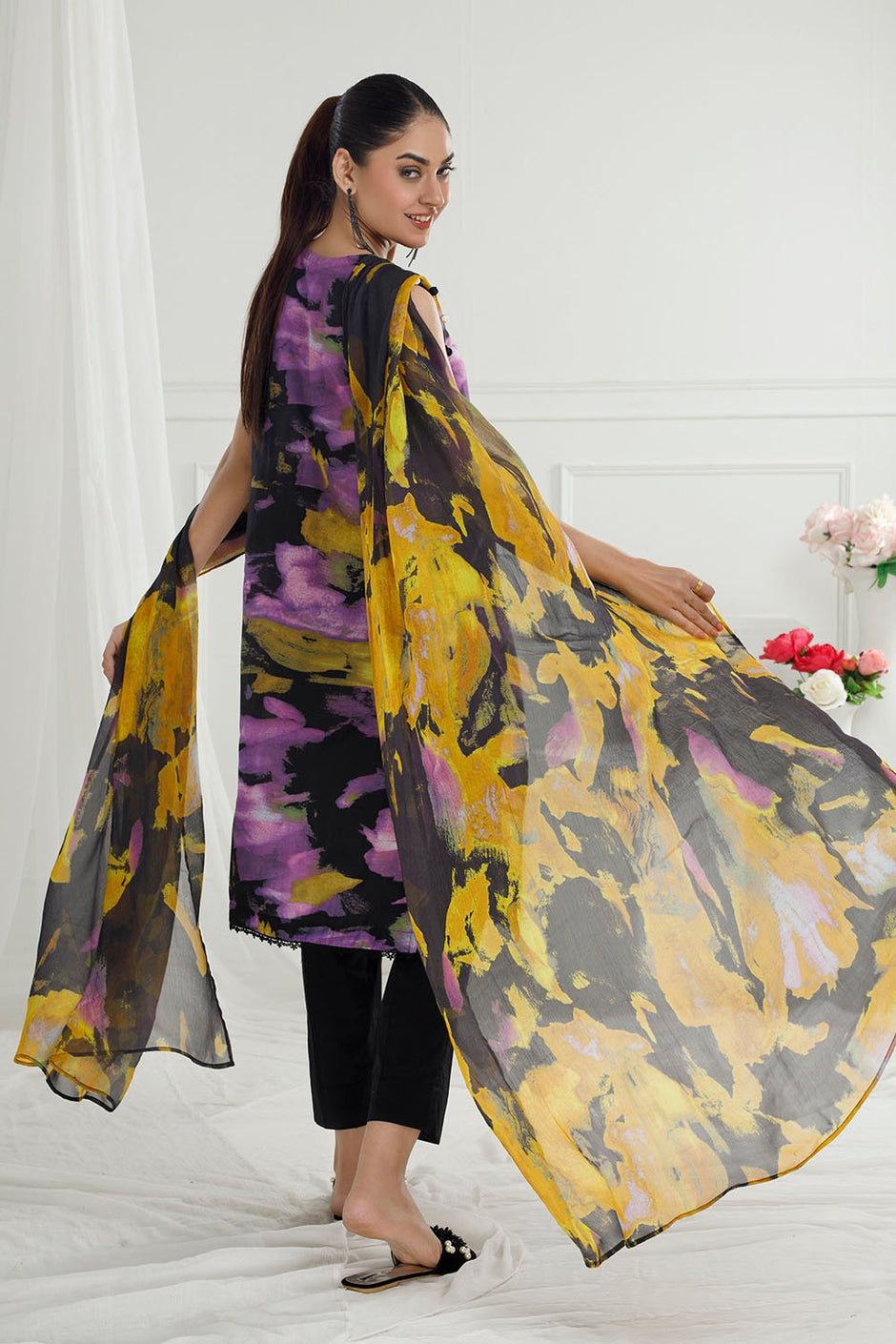3 Piece Unstitched Printed Cotton Silk Suit with Printed Tussar Silk Dupatta