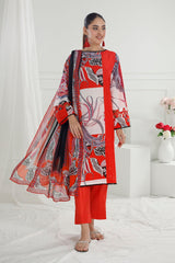 3 Piece Unstitched Printed Cotton Silk Suit with Printed Chiffon Dupatta CS-52006