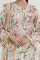 3 Piece Unstitched Printed Pure Bamboo Silk Suit with Printed Chiffon Dupatta BS-52002