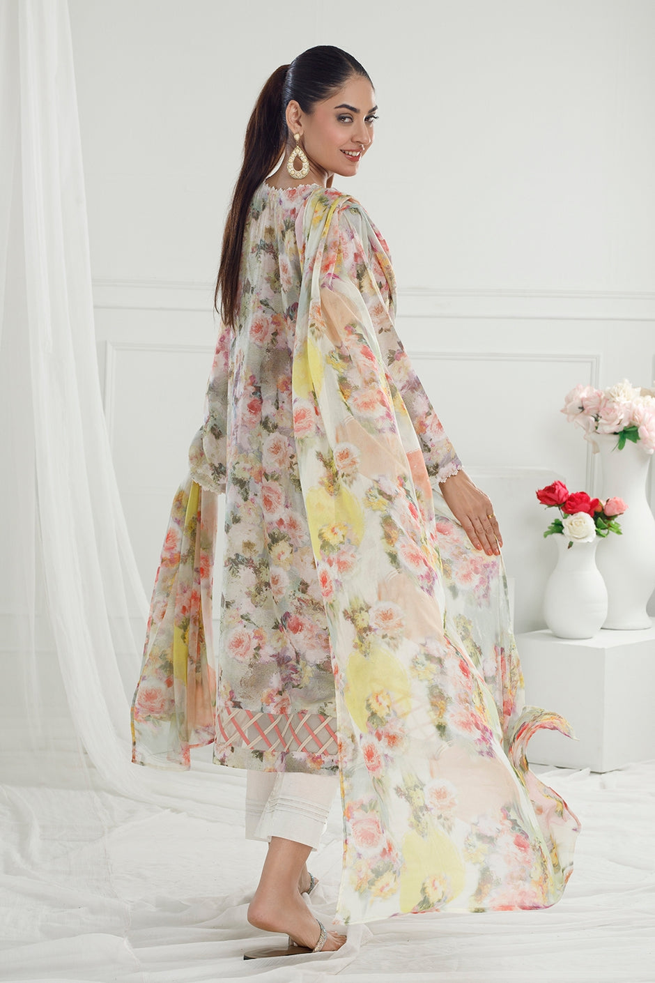 3 Piece Unstitched Printed Pure Bamboo Silk Suit with Printed Chiffon Dupatta