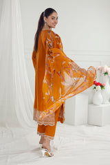 3 Piece Unstithed Embroidered Lawn Suit with Printed Pure Silk Chiffon Dupatta C-52002