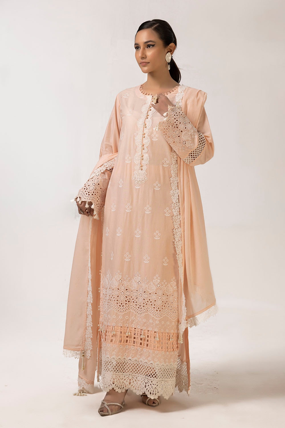 3 Piece Unstitched Schiffli Embroidered Printed Lawn Suit with Embroidered Lawn Dupatta