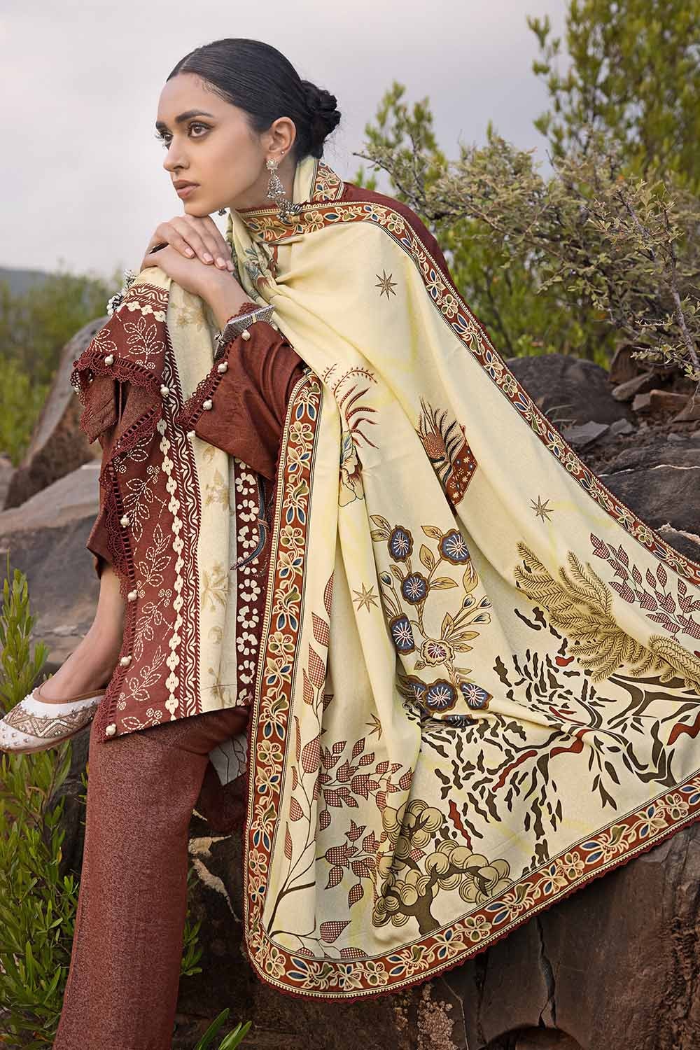 3 Piece Embroidered Digital Printed Karandi Unstitched Suit