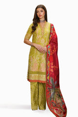 3 Piece Embroidered Lacquer Printed Dobby Unstitched Suit with Digital Printed Silk Dupatta SSM-32016