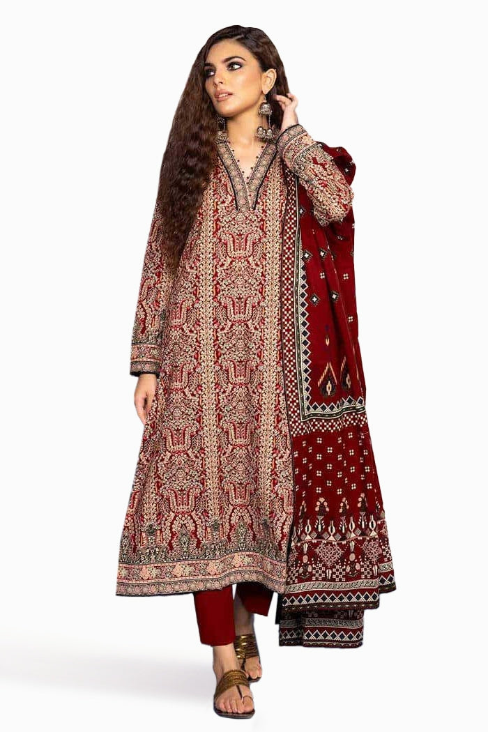 3 Piece Khaddar Printed Unstitched Suit K-32035 B