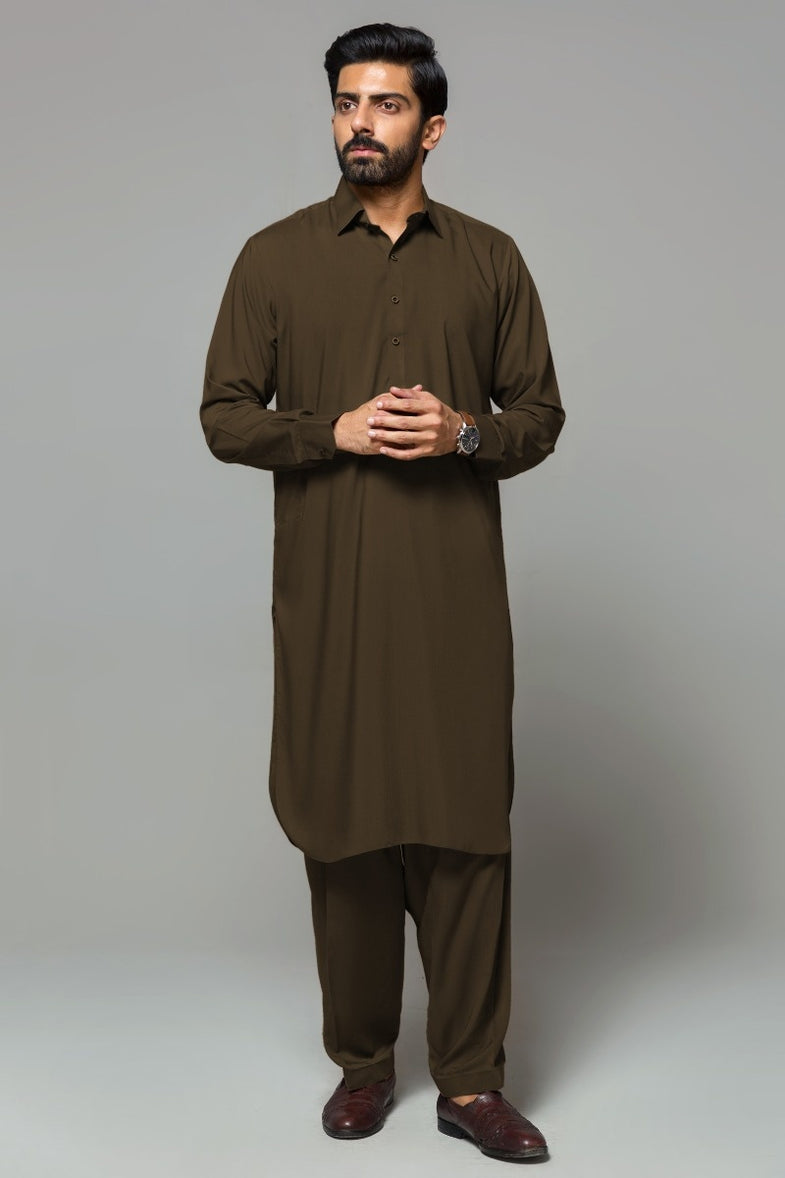 Dark Mehandi Unstitched Fabric ELITE