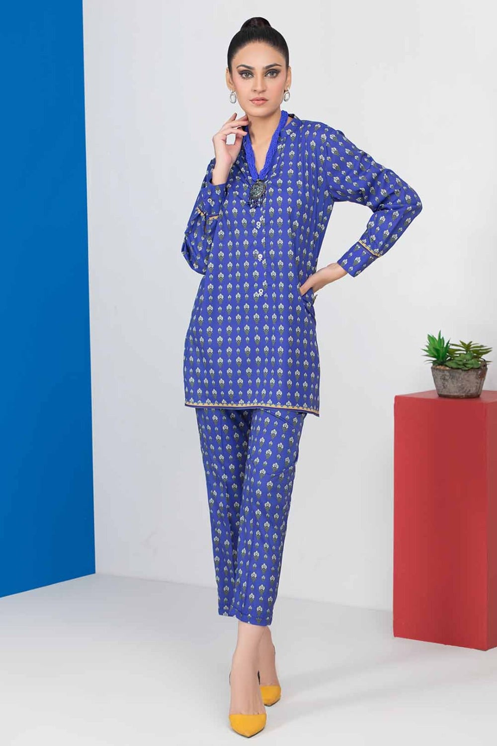 2 Piece Unstitched Digital Printed Silk Shirt and Trouser TS-22005