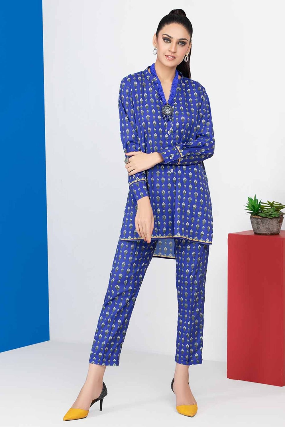 2 Piece Unstitched Digital Printed Silk Shirt and Trouser TS-22005