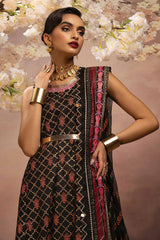 3 Piece Embroidered Gold and Lacquer Printed Lawn Suit with Cotton Net Dupatta CN-32027