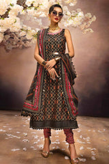 3 Piece Embroidered Gold and Lacquer Printed Lawn Suit with Cotton Net Dupatta CN-32027