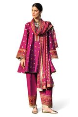 3 Piece Embroidered Lawn Suit with Gold and Lacquer Printed Chiffon Dupatta and Dyed Trouser BM-62027