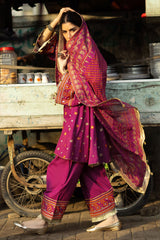 3 Piece Embroidered Lawn Suit with Gold and Lacquer Printed Chiffon Dupatta and Dyed Trouser BM-62027