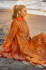 3 Piece Unstitched Embroidered Lawn Suit with Gold Lacquer Embroidered Printed Chiffon Dupatta BM-52020