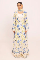 3 Piece Unstithed Embroidered Lawn Suit with Printed Chiffon Dupatta BM-42036