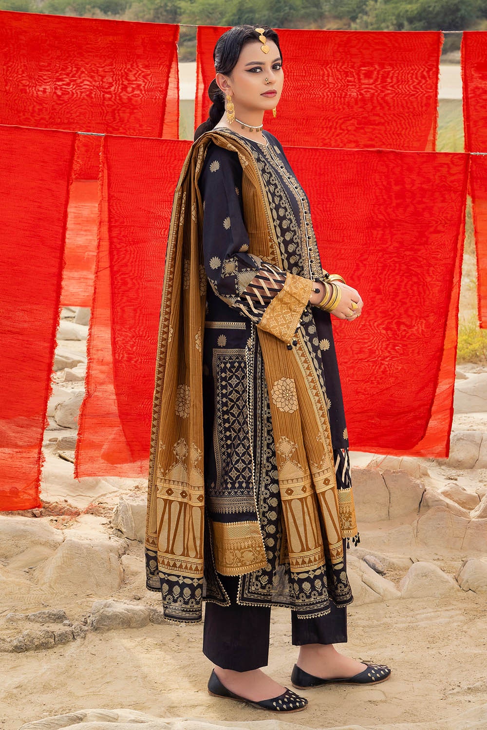 3 Piece Unstitched Gold Printed Lawn Suit CL-52120-A