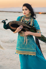 3 Piece Unstitched Embroidered Lawn Suit with Zari Sequins Embroidered Chiffon Dupatta BM-52021