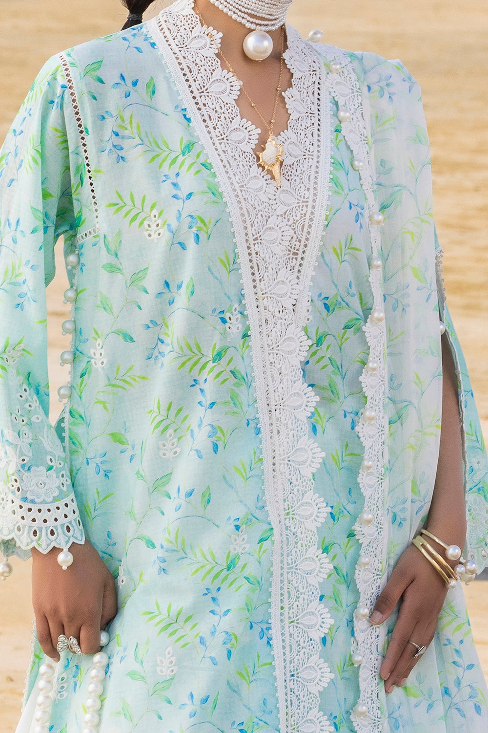3 Piece Unstithed Embroidered Lawn Suit with Printed Chiffon Dupatta BM-42033