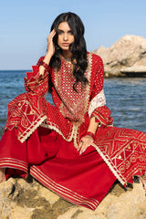 3 Piece Unstitched Embroidered Lawn Suit with Zari Sequins Embroidered Chiffon Dupatta BM-52022