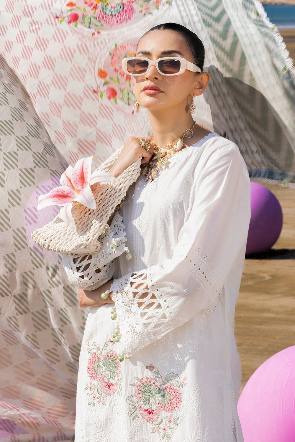 3 Piece Unstithed Embroidered Lawn Suit with Printed Chiffon Dupatta BM-52032