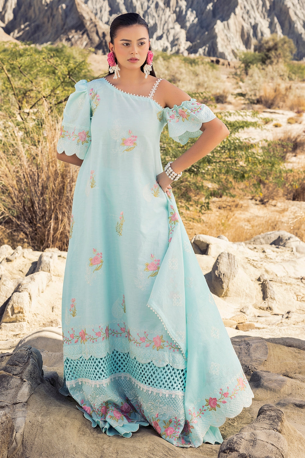 3 Piece Unstithed Embroidered Lawn Suit with Embroidered Denting Lawn Dupatta DN-52024