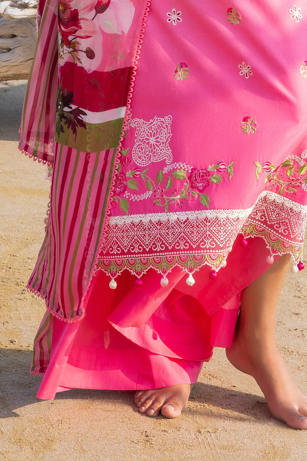 3 Piece Unstithed Embroidered Lawn Suit with Printed Chiffon Dupatta BM-52029