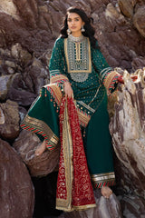 3 Piece Unstitched Embroidered Lawn Suit with Zari Sequins Embroidered Chiffon Dupatta BM-52024
