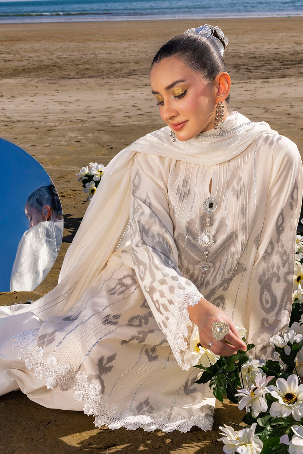 3 Piece Unstitched Embroidered Jacquard Suit with Zari Paper Cotton Dupatta MJ-52003