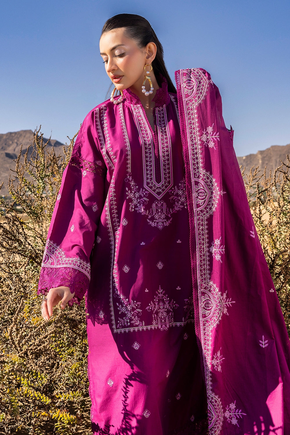 3 Piece Unstithed Embroidered Lawn Suit with Embroidered Denting Lawn Dupatta DN-52014