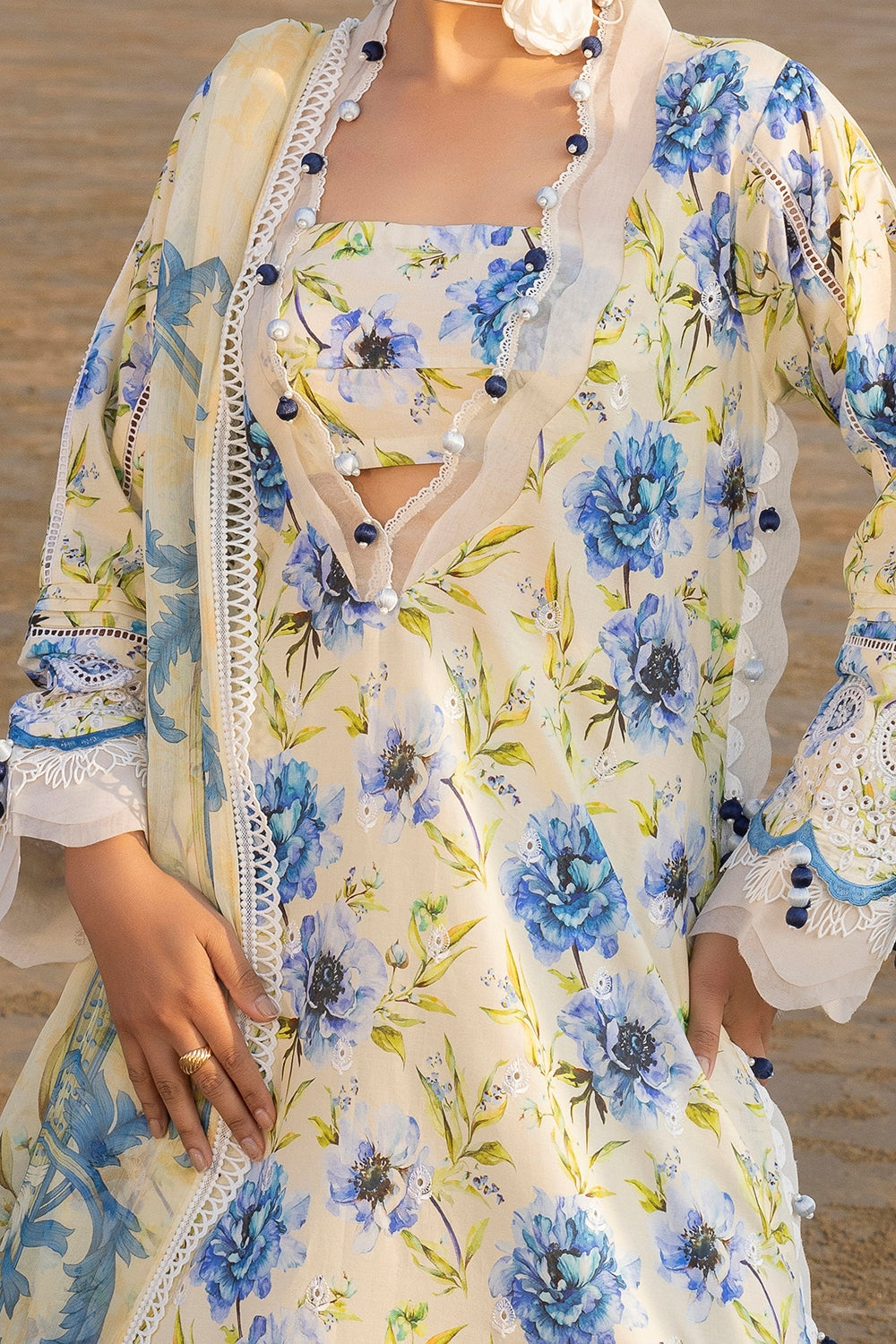 3 Piece Unstithed Embroidered Lawn Suit with Printed Chiffon Dupatta BM-42036
