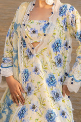 3 Piece Unstithed Embroidered Lawn Suit with Printed Chiffon Dupatta BM-42036