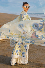 3 Piece Unstithed Embroidered Lawn Suit with Printed Chiffon Dupatta BM-42036