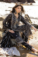 3 Piece Unstitched Zari Embroidered Lawn Suit with Gold Lacquer Printed Lawn Dupatta  CL-52407