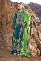 3 Piece Unstitched Embroidered Lawn Suit with Gold Lacquer Embroidered Printed Chiffon Dupatta BM-52025