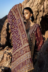 3 Piece Unstitched Embroidered Chiffon Suit with Gold Silver Printed Chiffon Dupatta BM-52023