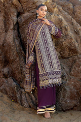 3 Piece Unstitched Embroidered Chiffon Suit with Gold Silver Printed Chiffon Dupatta BM-52023