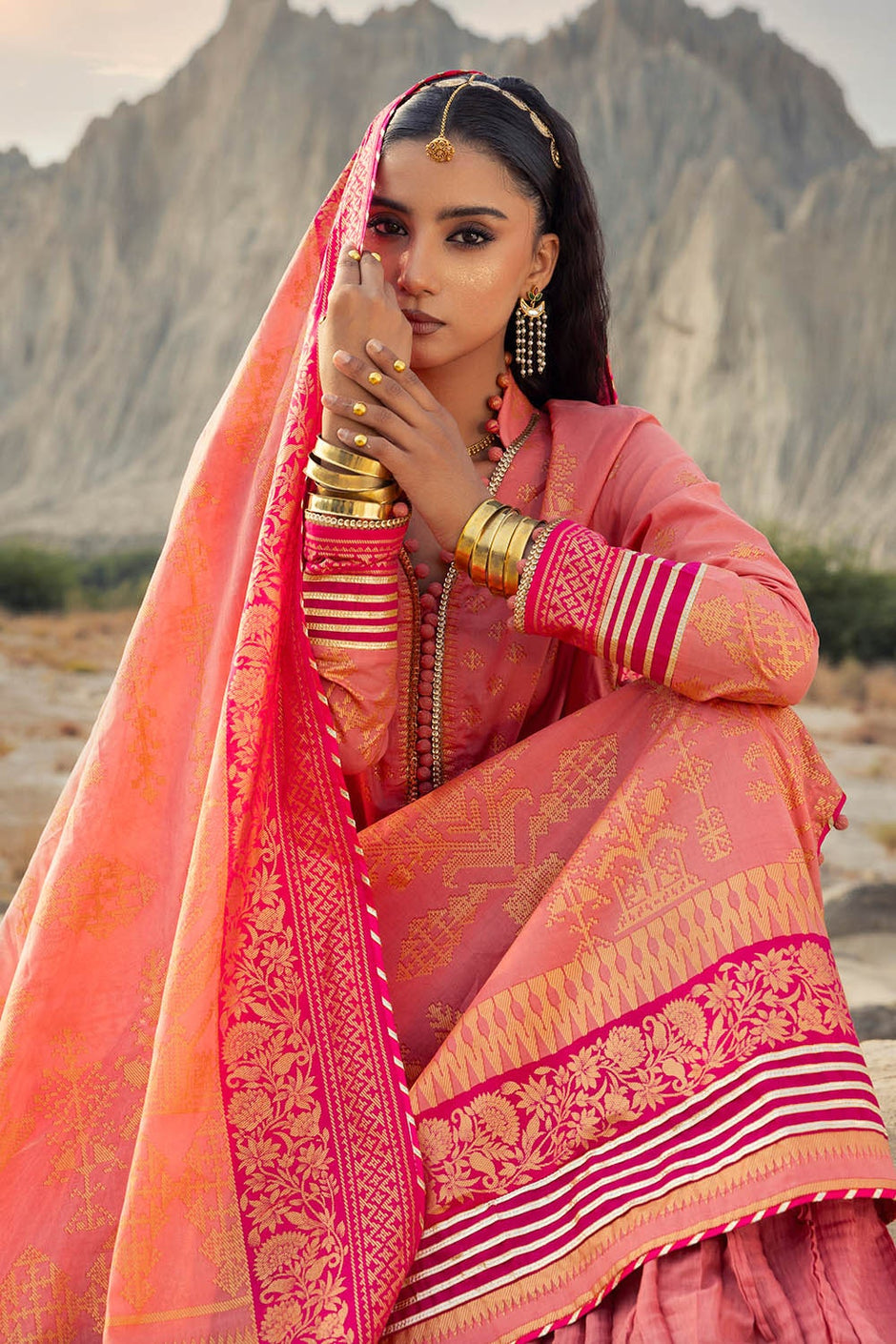 3 Piece Unstitched Gold Printed Lawn Suit