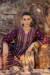 3 Piece Unstitched Zari Embroidered Lawn Suit with Gold Printed Lawn Dupatta  CL-52413