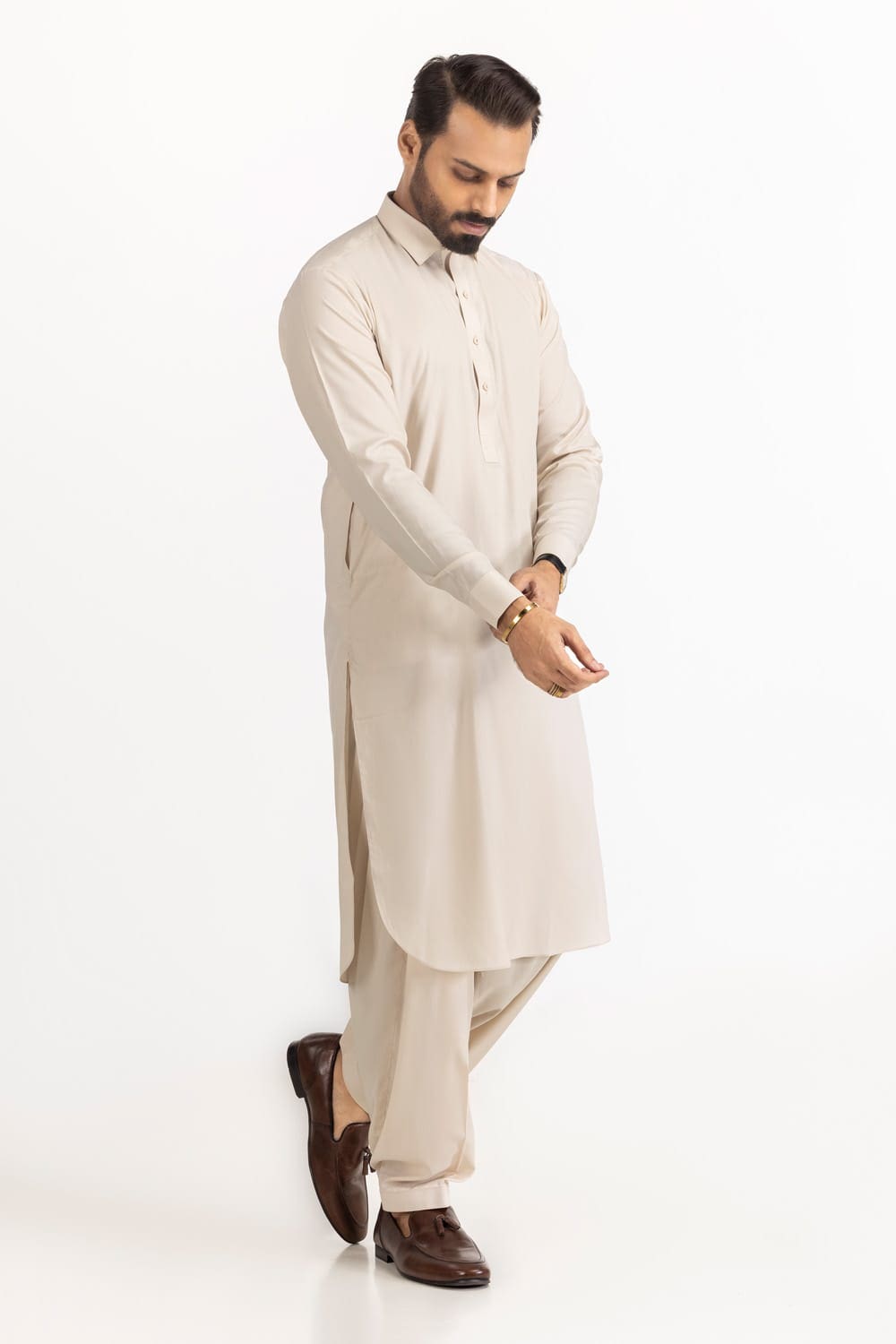White Gold Unstitched Fabric Blended-LF