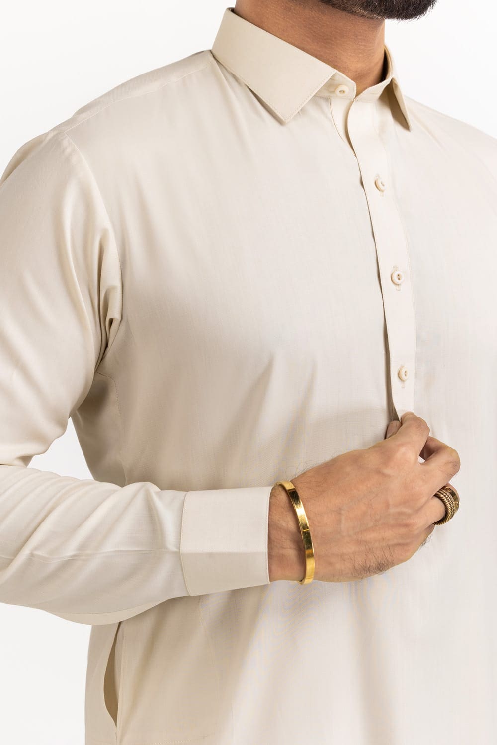 White Gold Unstitched Fabric Blended-LF