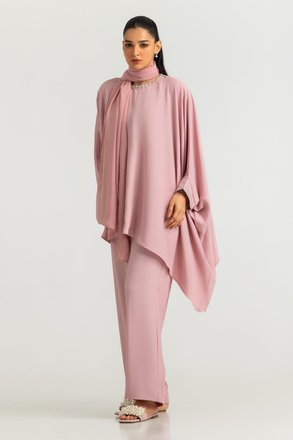 3PC Blended Dyed Shirt And Trouser With Scarf